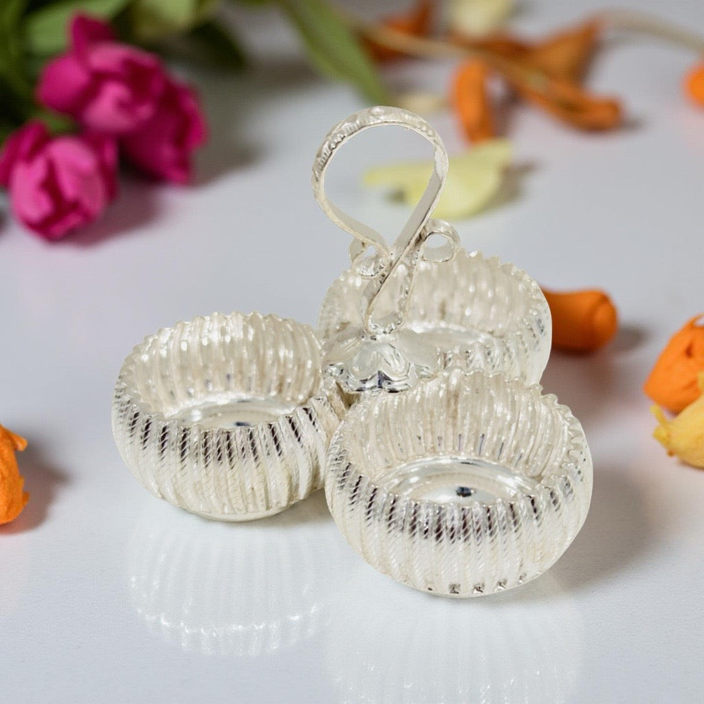 Silver Three Cup KumKum Holder