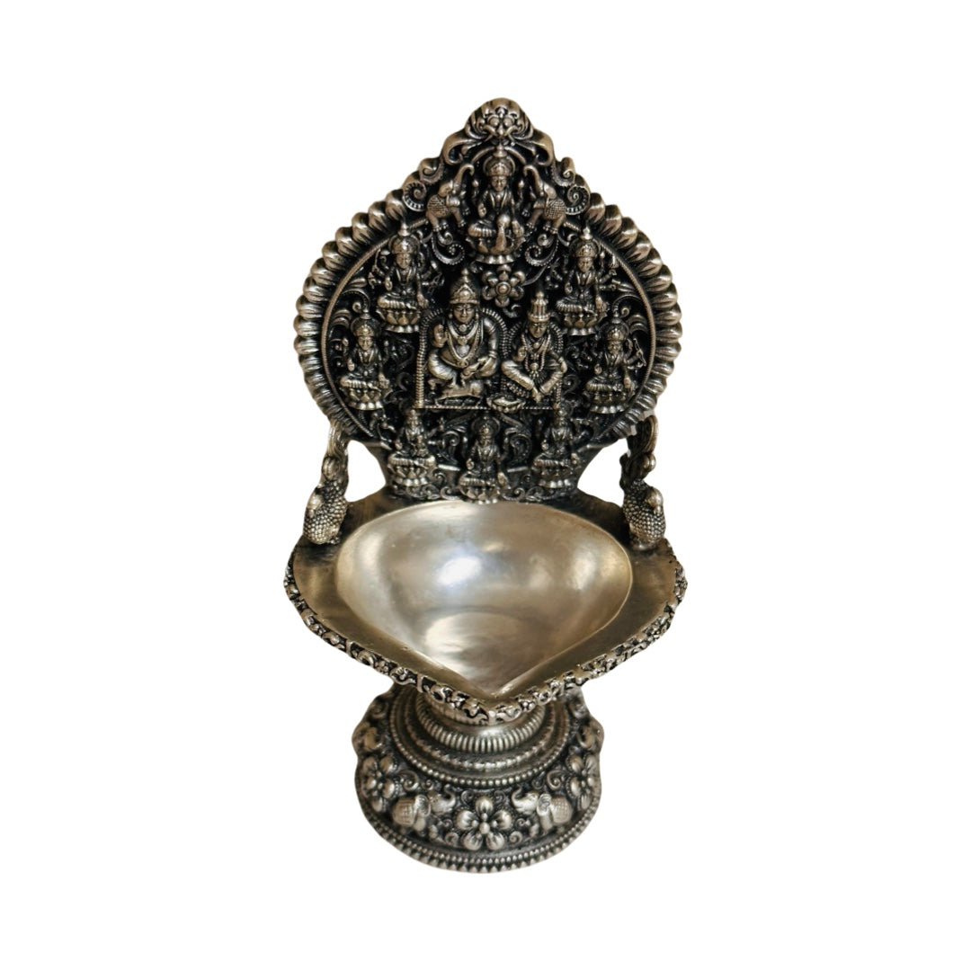 925 Silver Antique AstaLakshmi Kuber Deepam 3.75 Inches