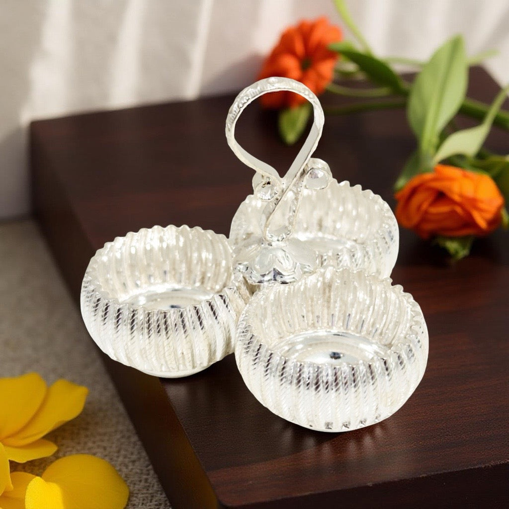 Silver Three Cup KumKum Holder