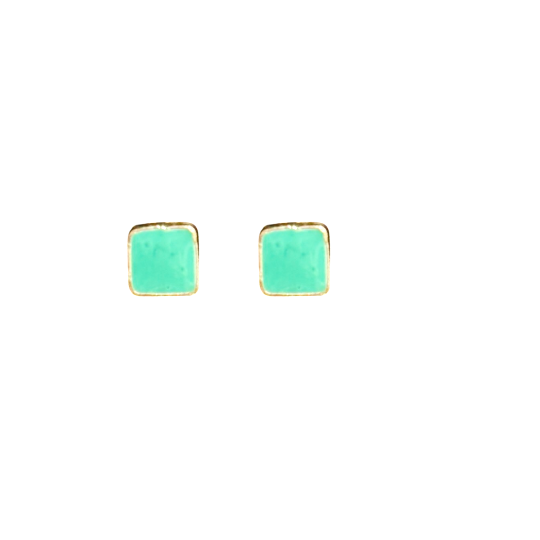 Silver Teal Square Screw Back Earrings