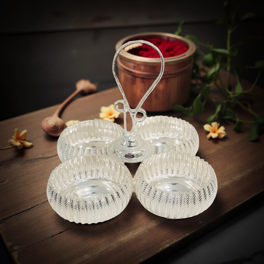 Silver Four Cup KumKum Holder