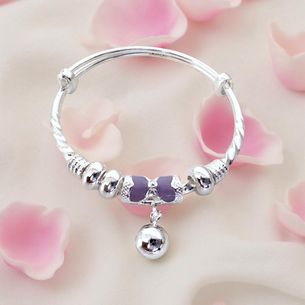 999 Pure Silver Purple Butterfly Charm Adjustable Baby Bracelet