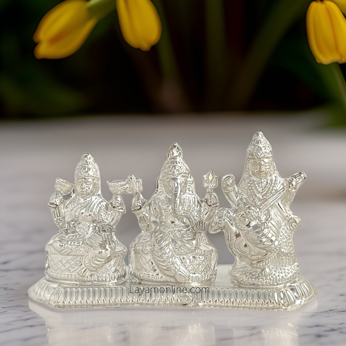 Silver Lakshmi Ganesh Saraswathi Idol-3.2 Inches
