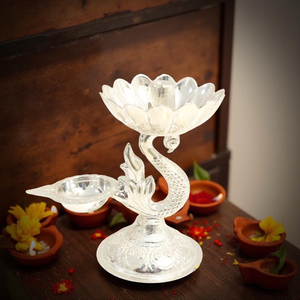 Anugrahaprada Fancy Peacock Silver Diya
