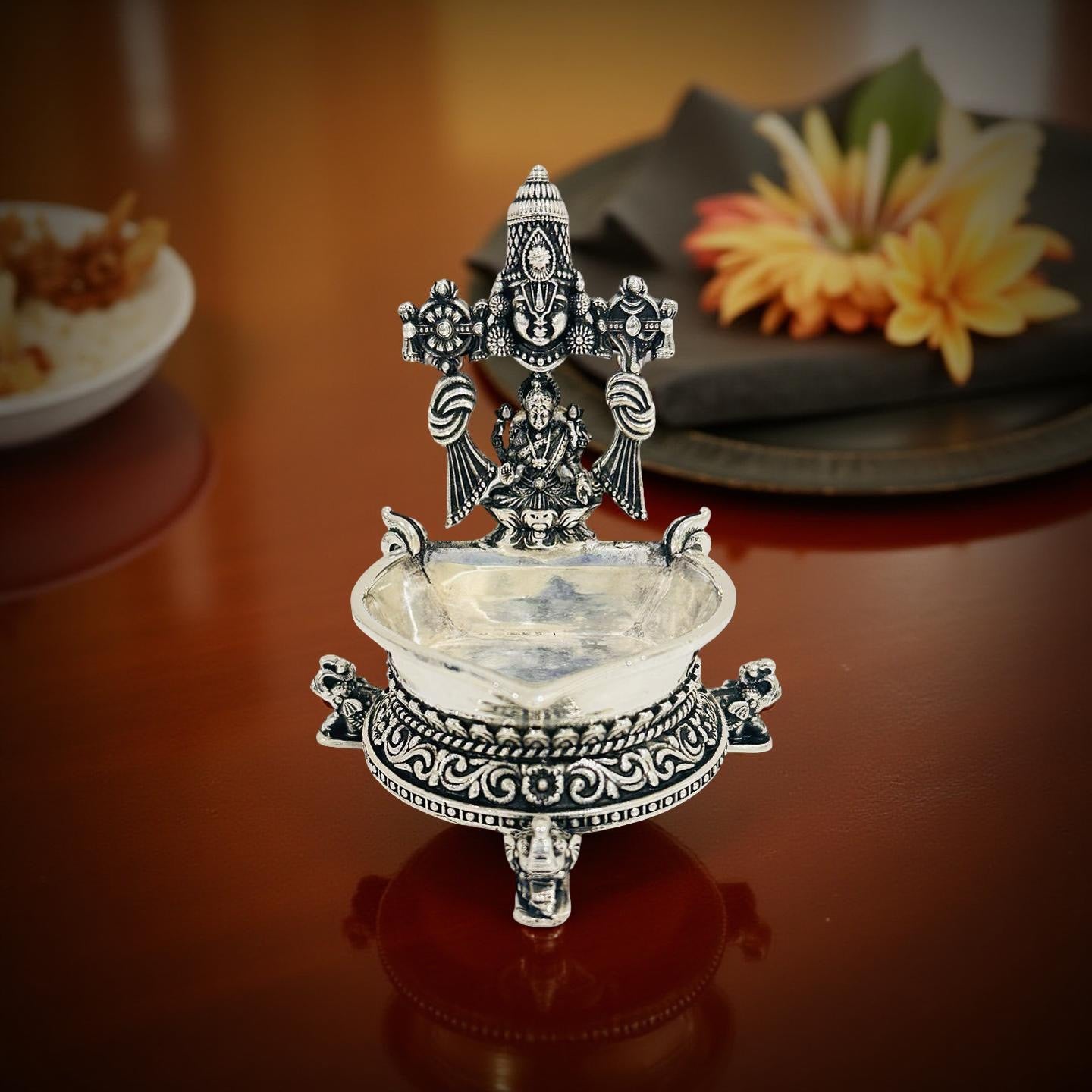 925 Silver Antique Lakshmi Balaji Lamp