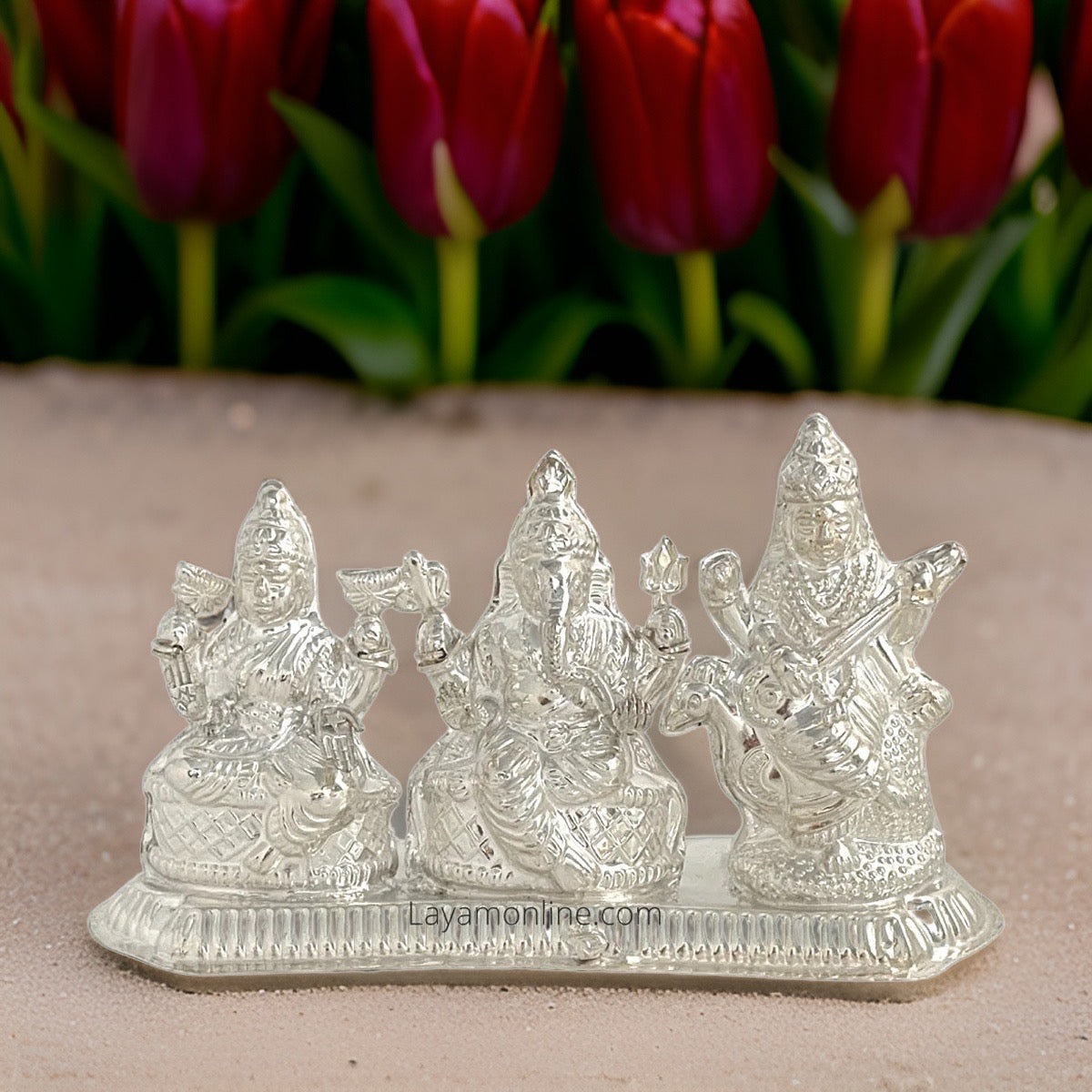 Silver Lakshmi Ganesh Saraswathi Idol-3.2 Inches