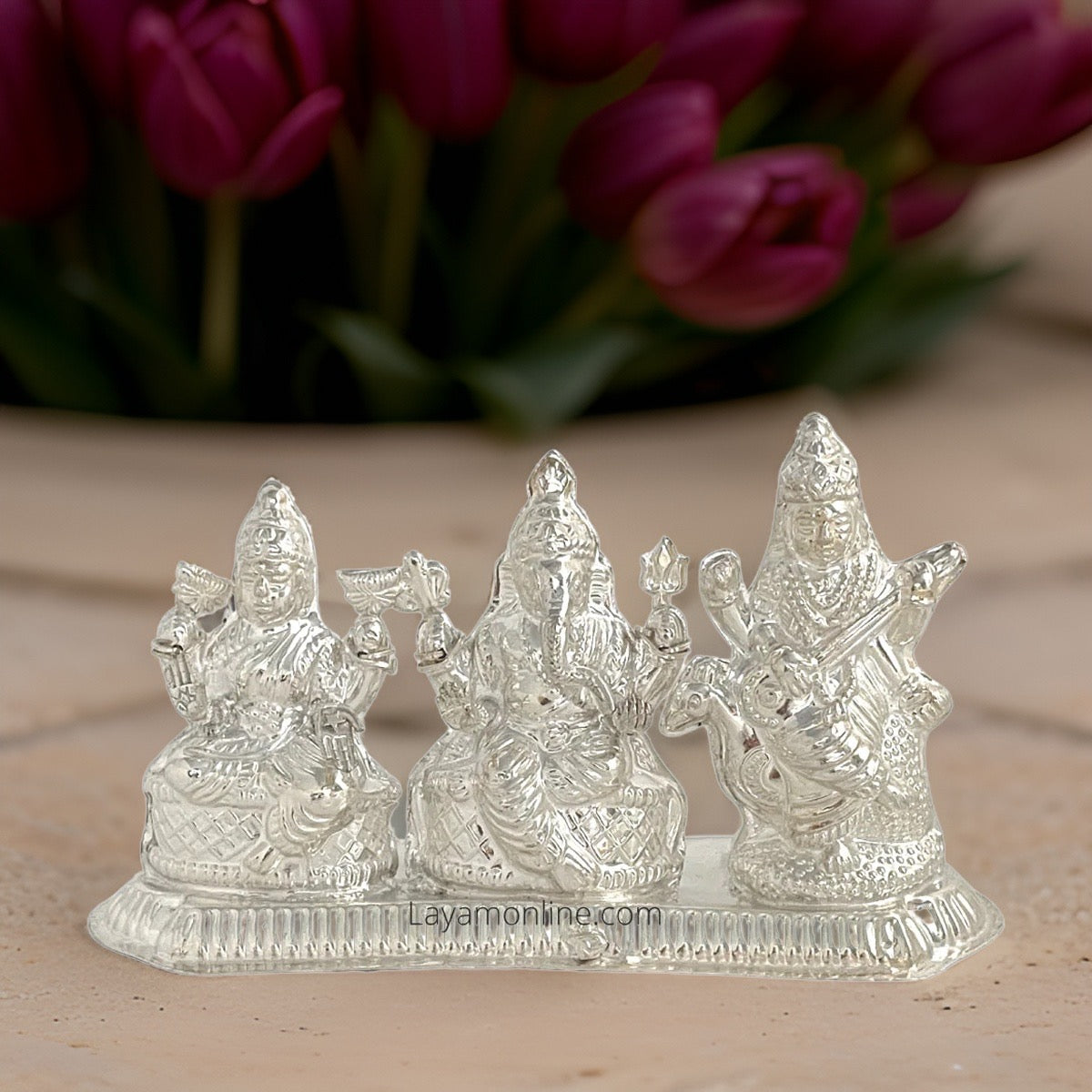 Silver Lakshmi Ganesh Saraswathi Idol-3.2 Inches