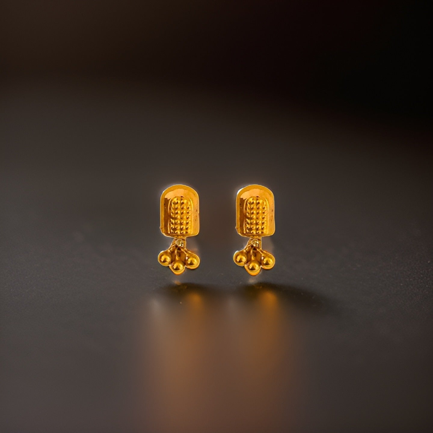 18KT Gold Three Cluster Ball Drop Earrings