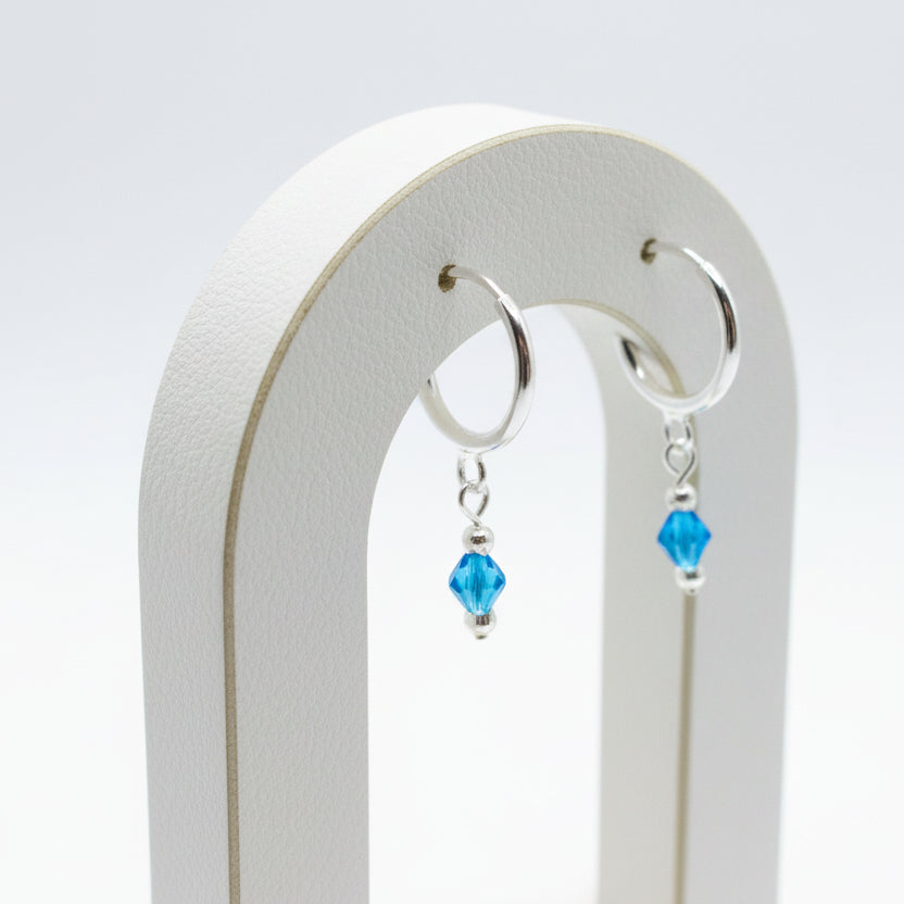 Silver Ear Hoop with Hanging Teal Crystals-