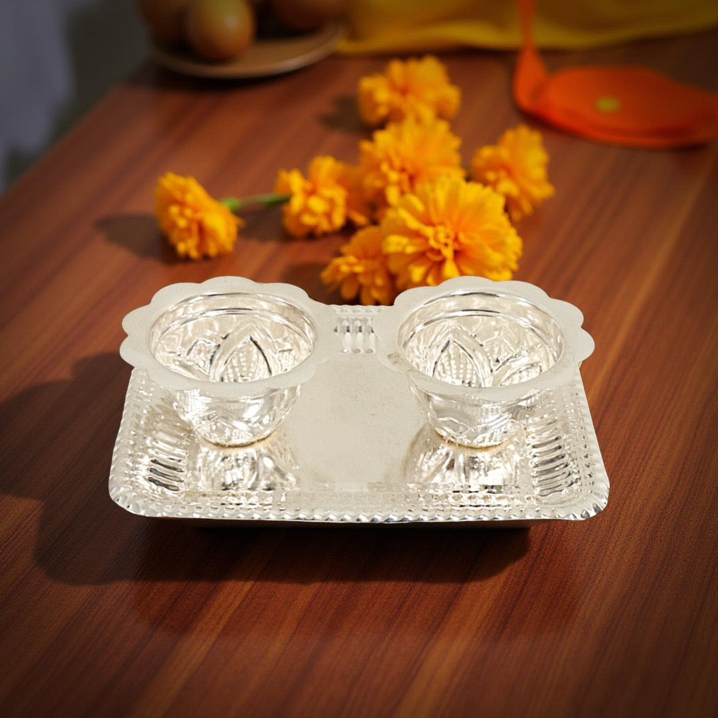 Silver Haldi Kumkum Plate Set