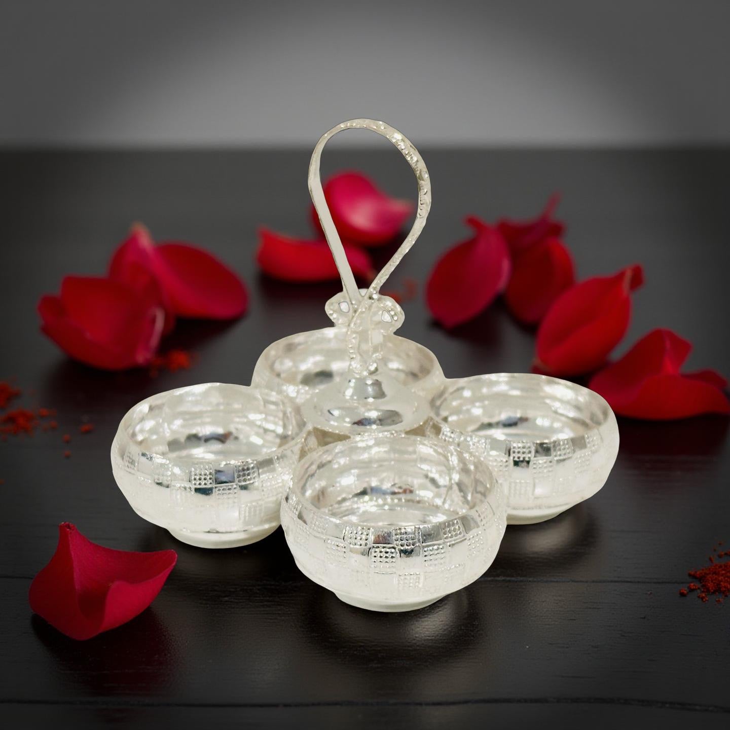 Silver Four Checked Cup KumKum Holder