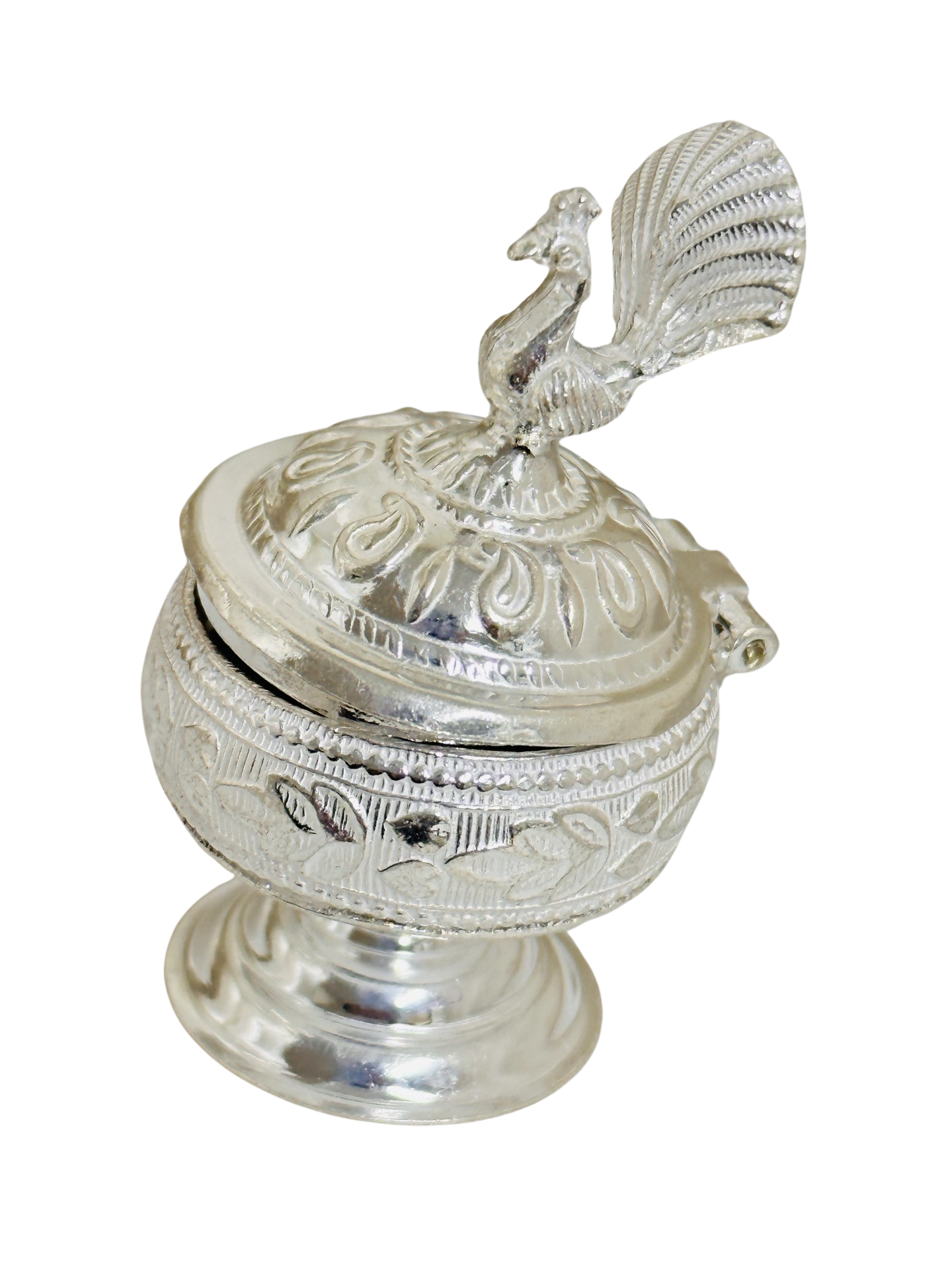Silver Peacock Haldi Kumkum Cup