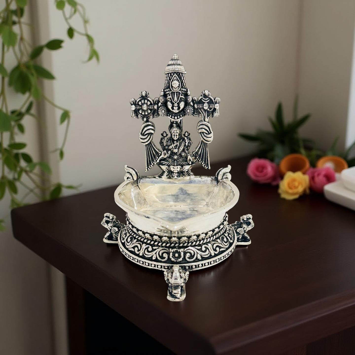 925 Silver Antique Lakshmi Balaji Lamp