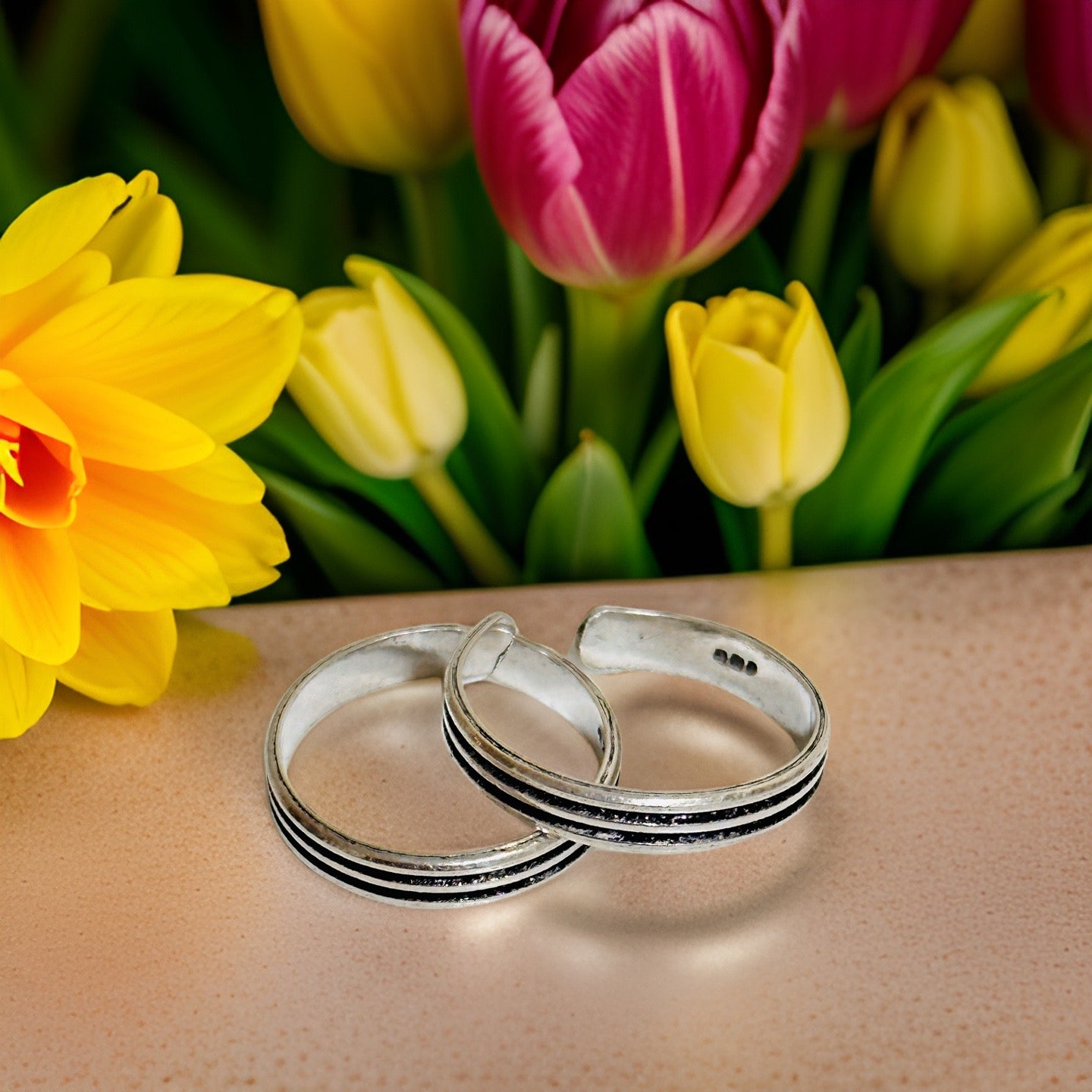 925 Antique Silver Stripes Toe rings