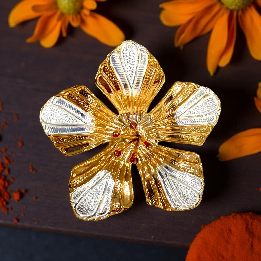 Gold Plated Silver Hibiscus Flower Diya