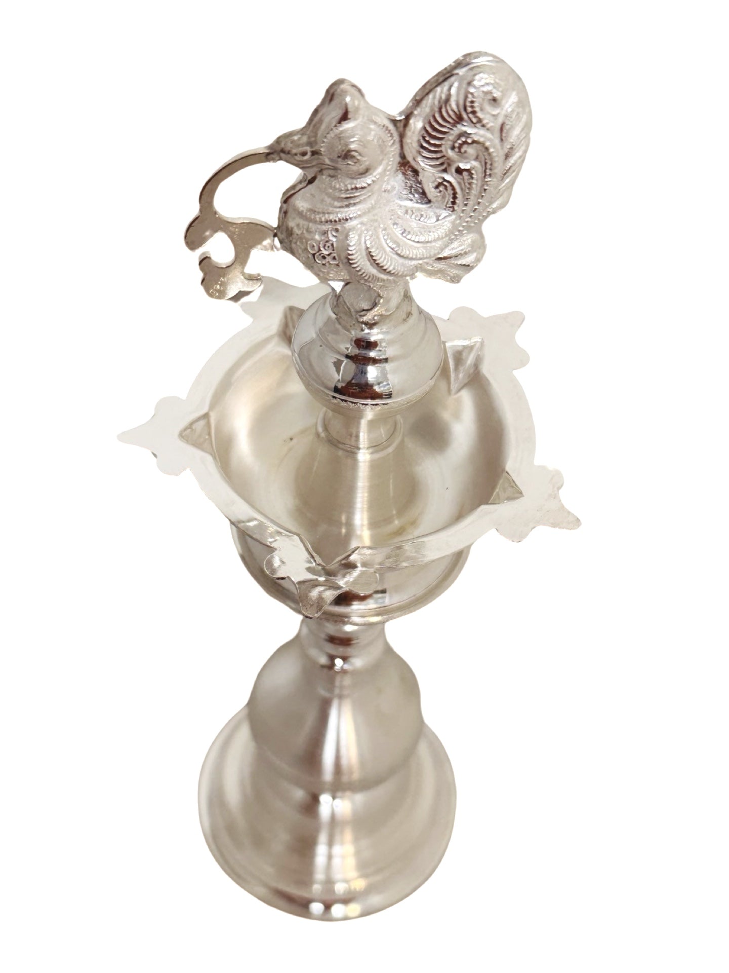 925 Silver Peacock kuthuvilakku- Kundhulu 7.75 Inches