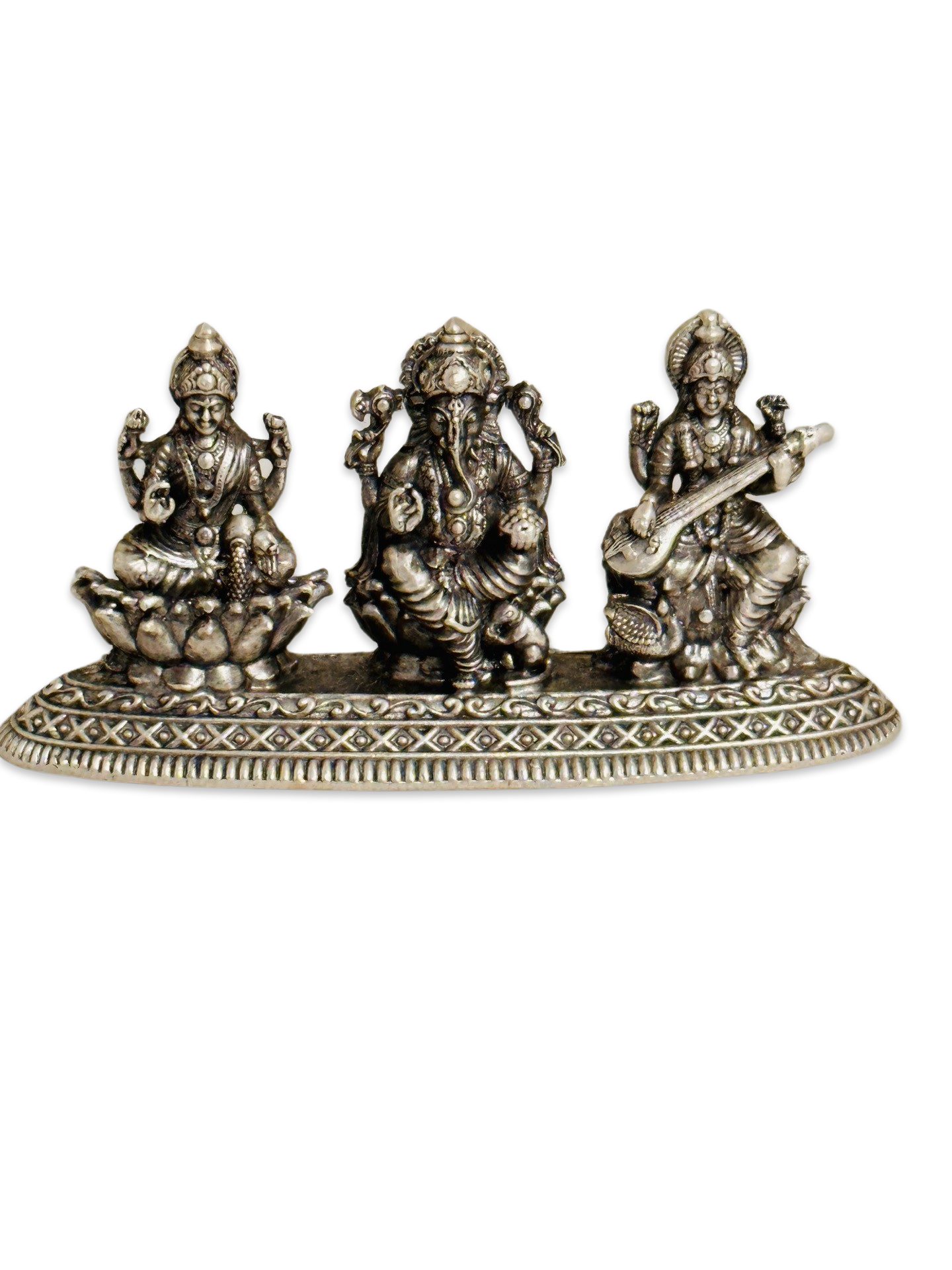 Antique Silver Ganesh Saraswathi Lakshmi Idol