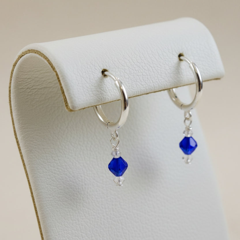 Silver Ear Hoop with Hanging Green Crystals-