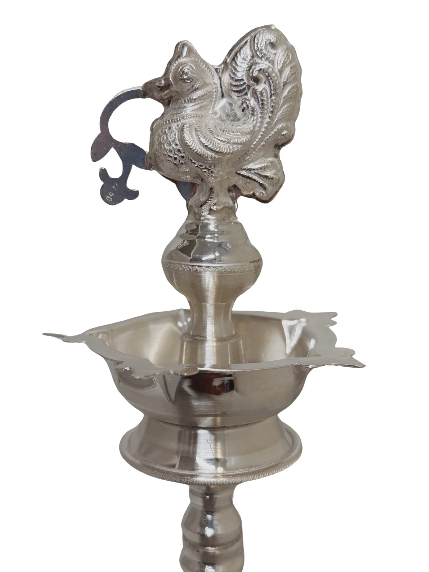 925 Silver Peacock kuthuvilakku- Kundhulu 7.75 Inches