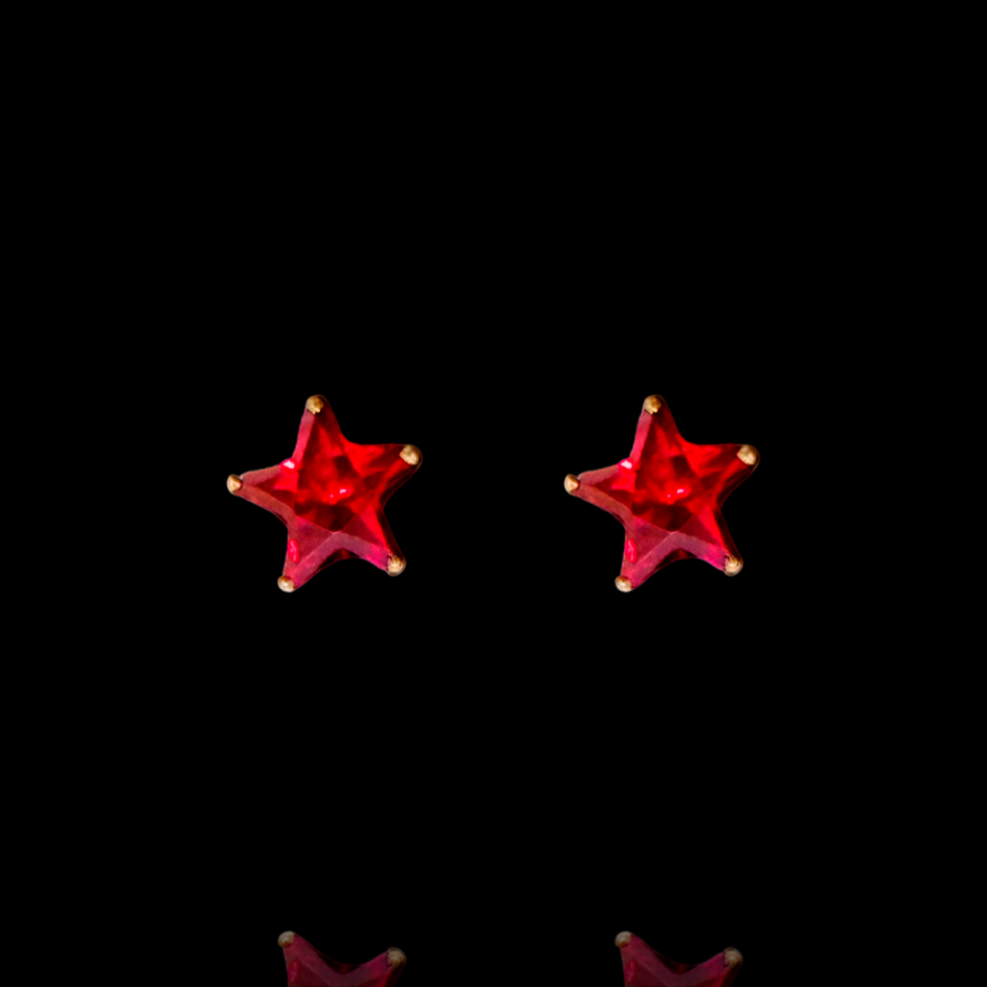 Silver Red Star Screw Back Earrings