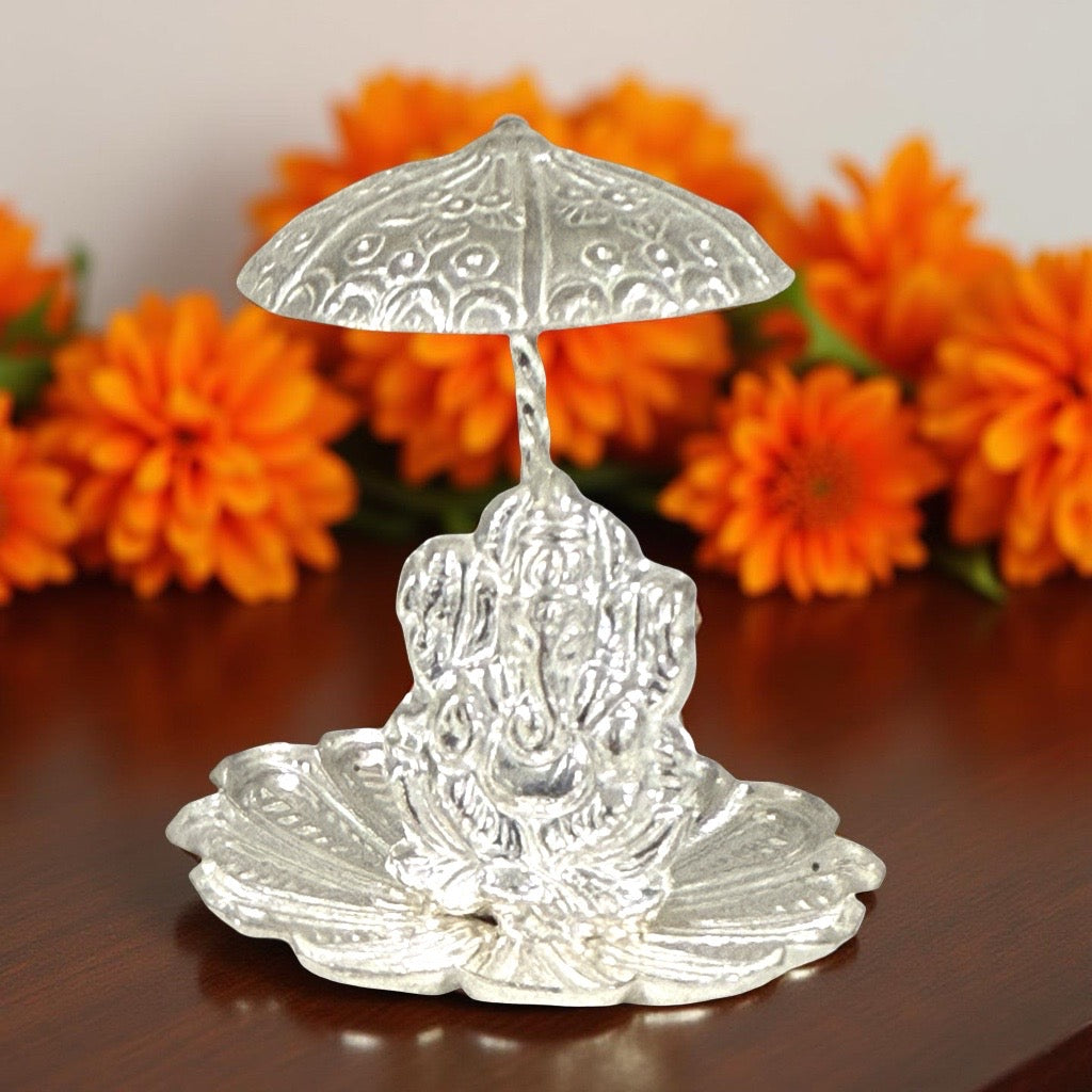 Silver Ganesh Idol with Umbrella -2 Inches