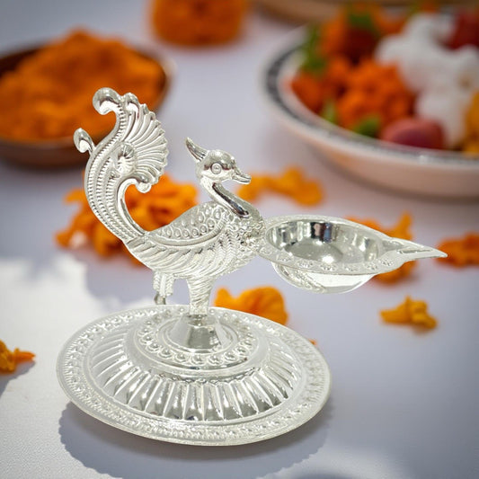 925 Silver Peacock Diya 2.75 Inches