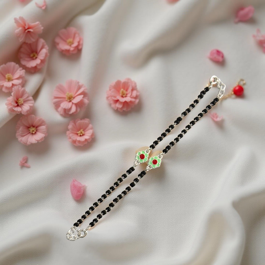 925 Silver Baby Flower Enamel Payal/Bracelet