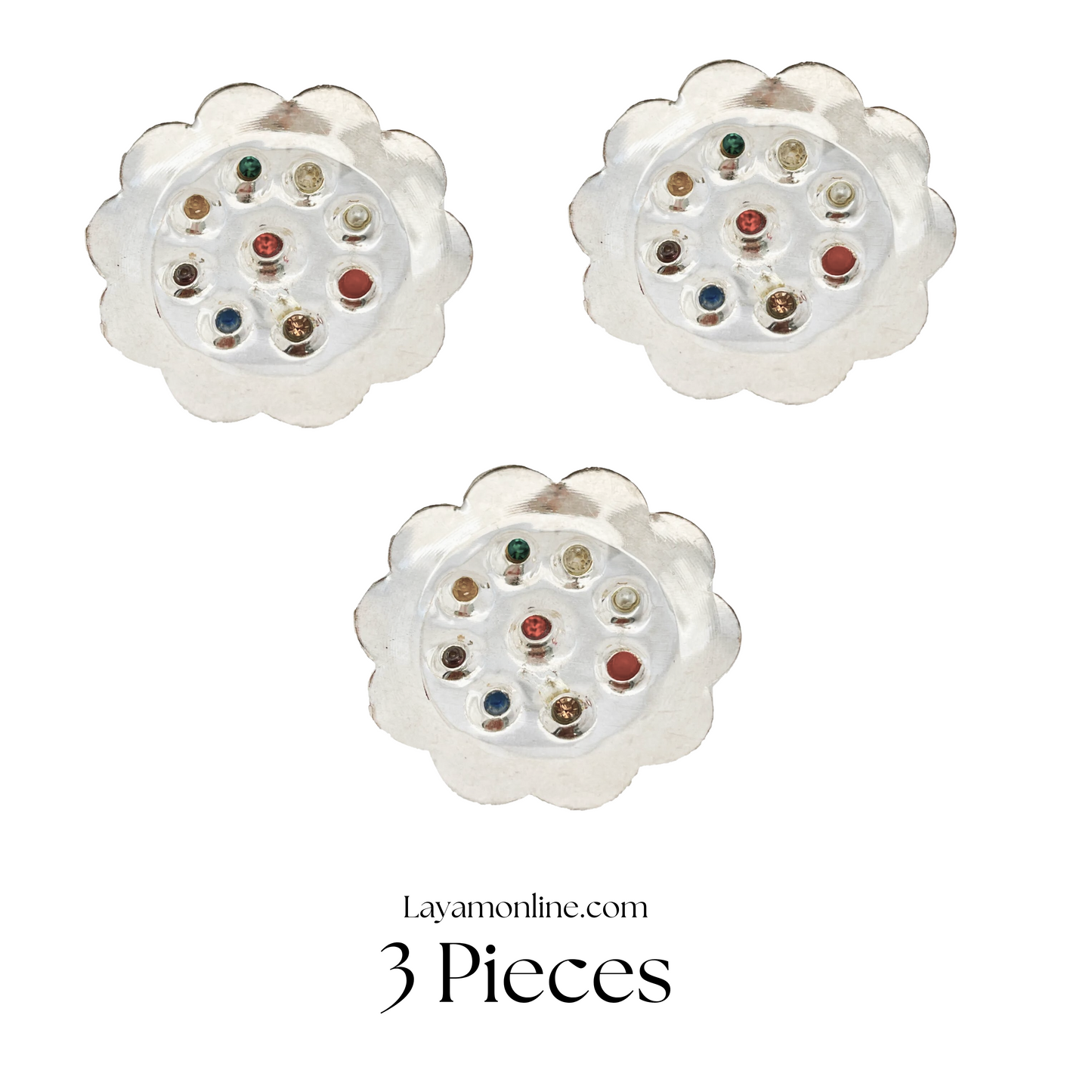 Silver Navratan Plate (3 PCs)
