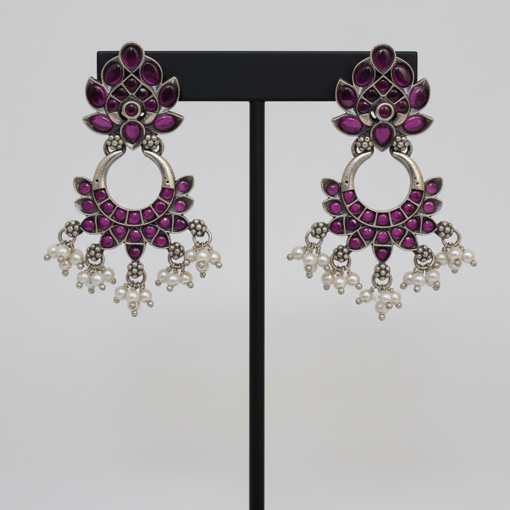 Oxidized 925 Silver Pearl Drop Earrings