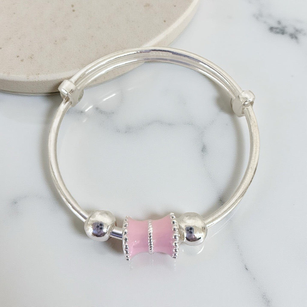 999 Pure Silver Pink Roller Charm Adjustable Baby Bracelet