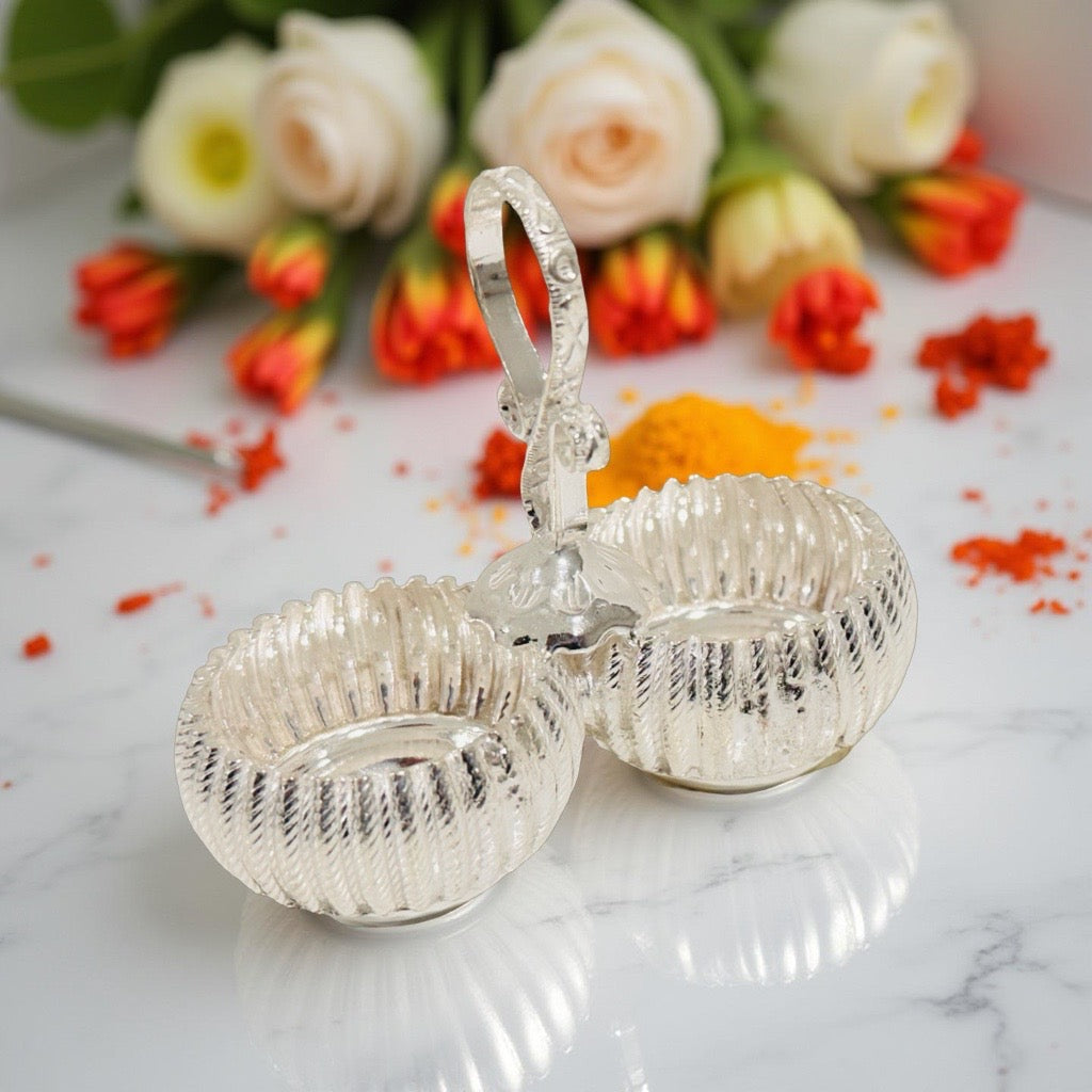 Silver Three Cup KumKum Holder