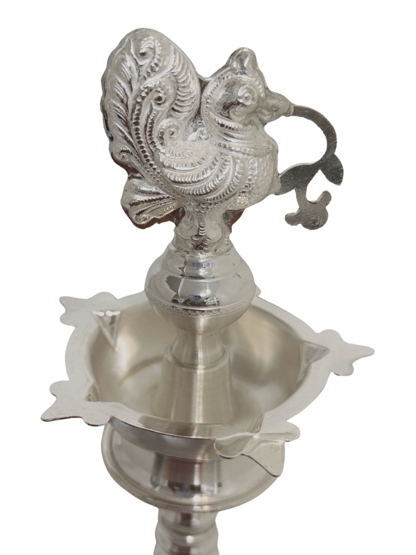 925 Silver Peacock kuthuvilakku- Kundhulu 7.75 Inches