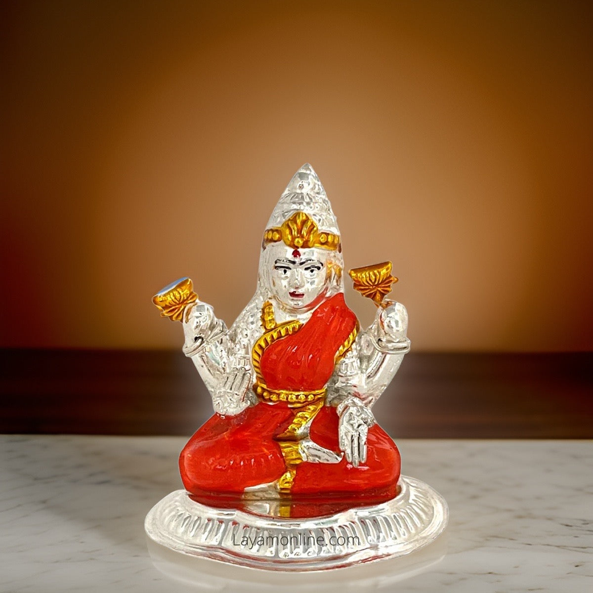 Silver Enamel Lakshmi Idol-2.1 Inches