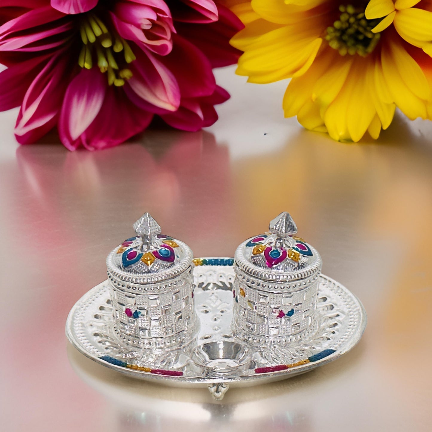 Silver Haldi KumKum Set