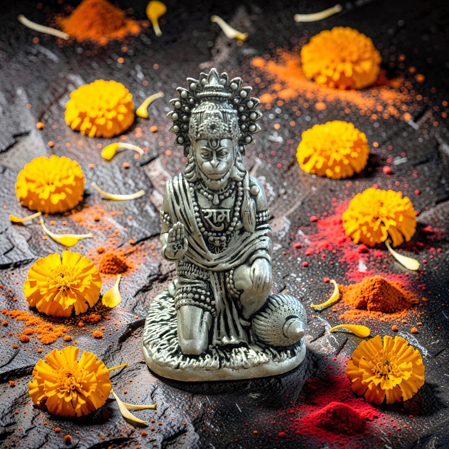 925 Silver Antique Hanuman 3D Idol