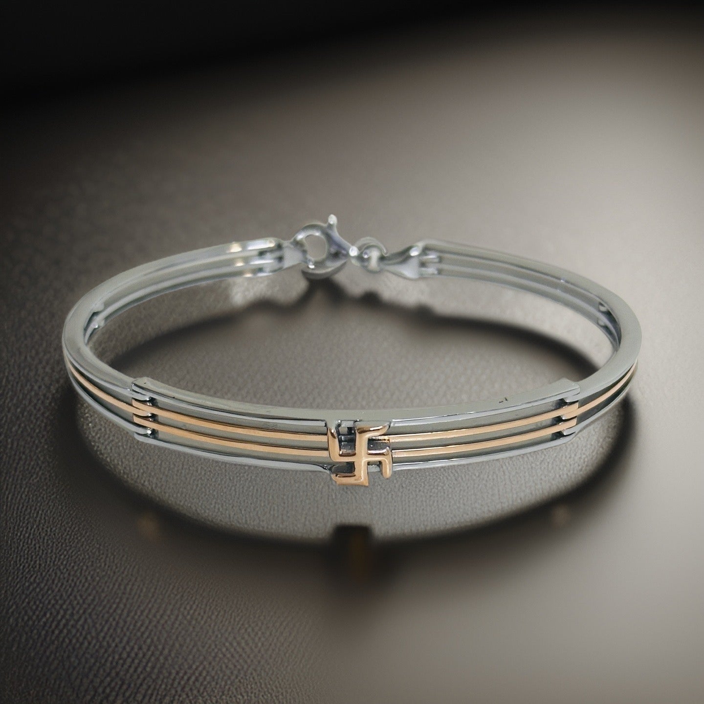 Silver Two Tone Swastik Bracelet
