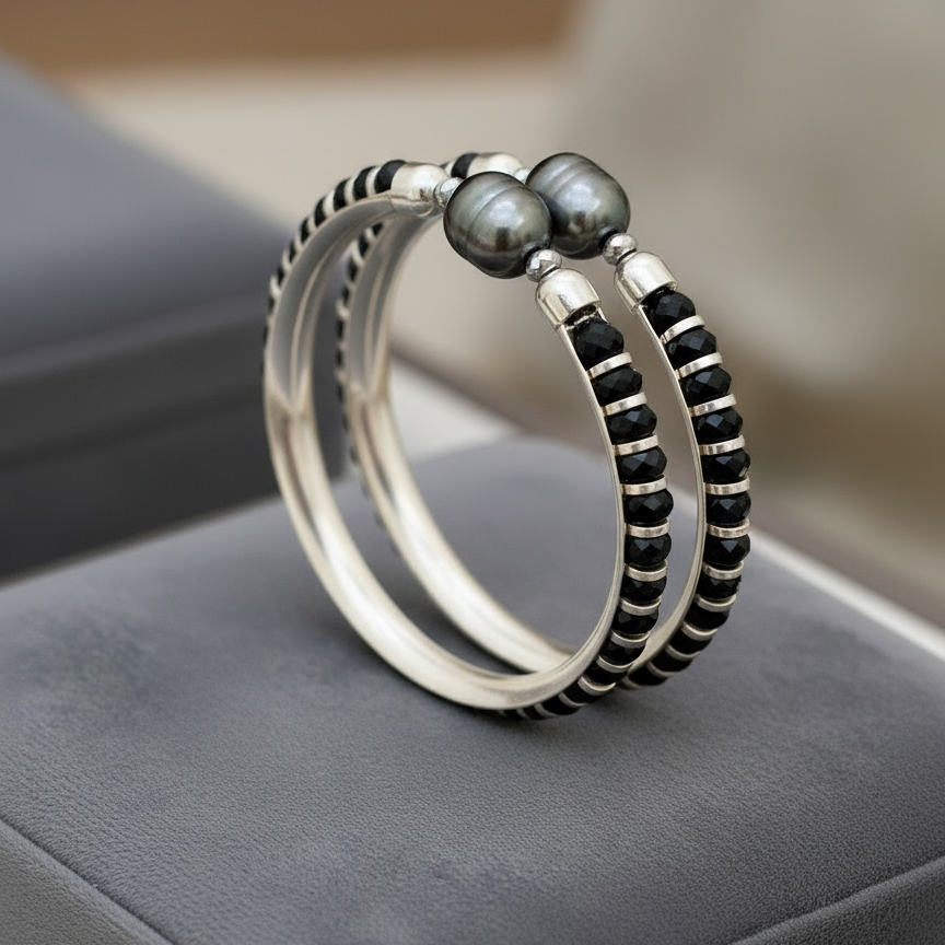 Silver Onyx Stone Baby Bangle