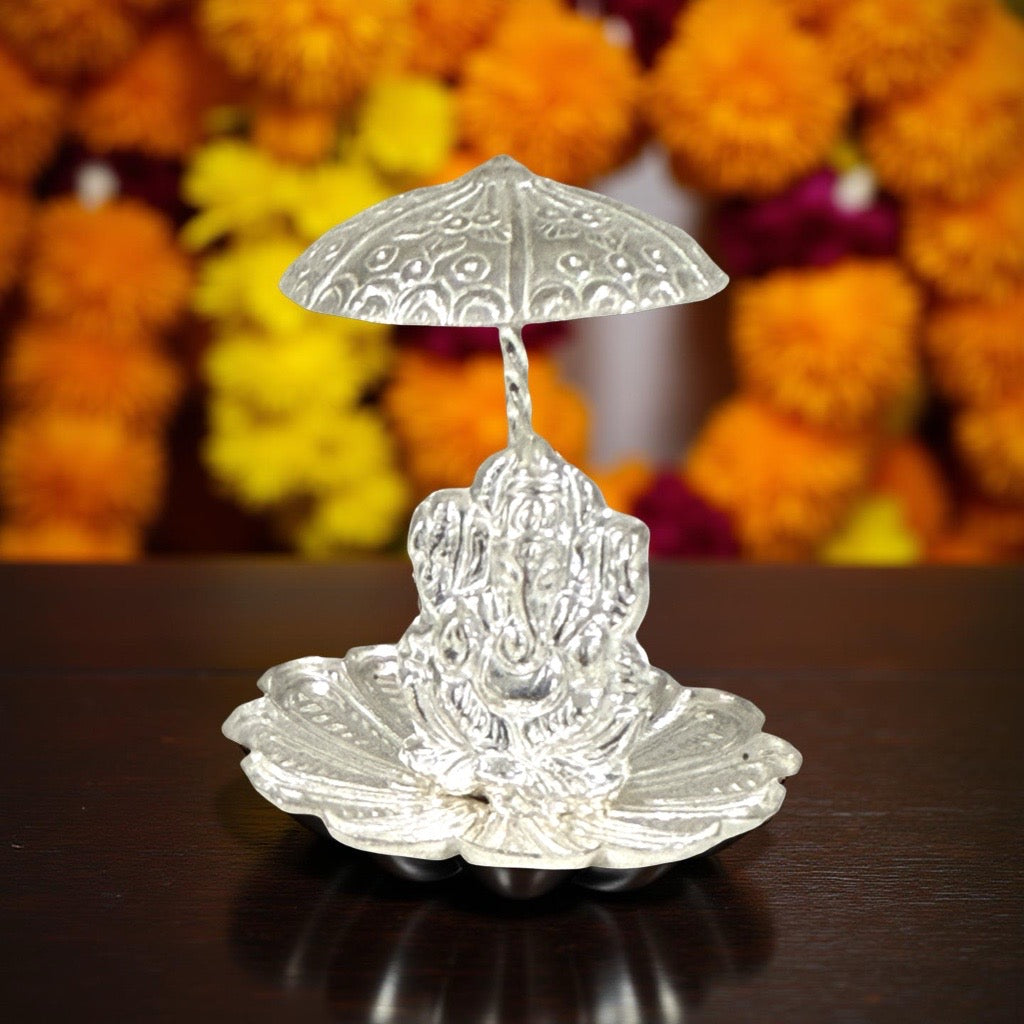 Silver Ganesh Idol with Umbrella -2 Inches