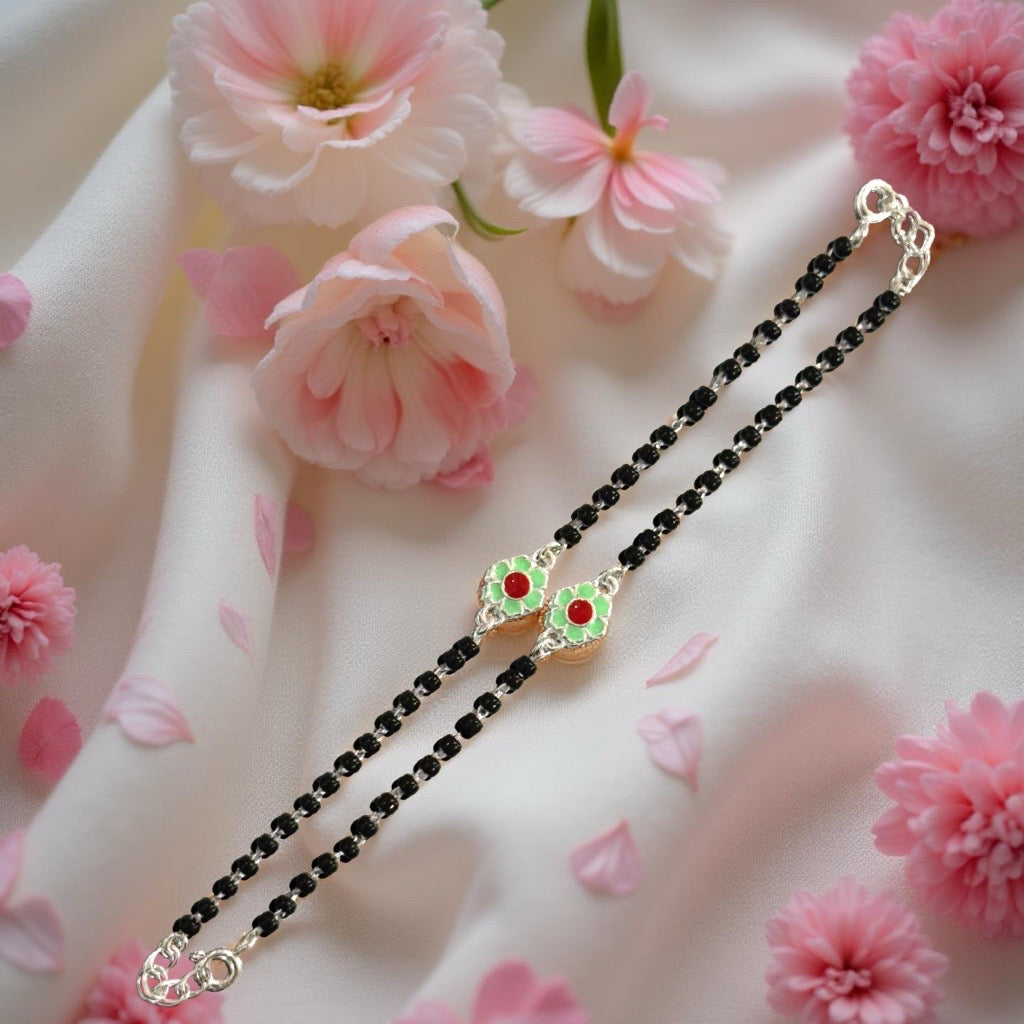 925 Silver Baby Flower Enamel Payal/Bracelet