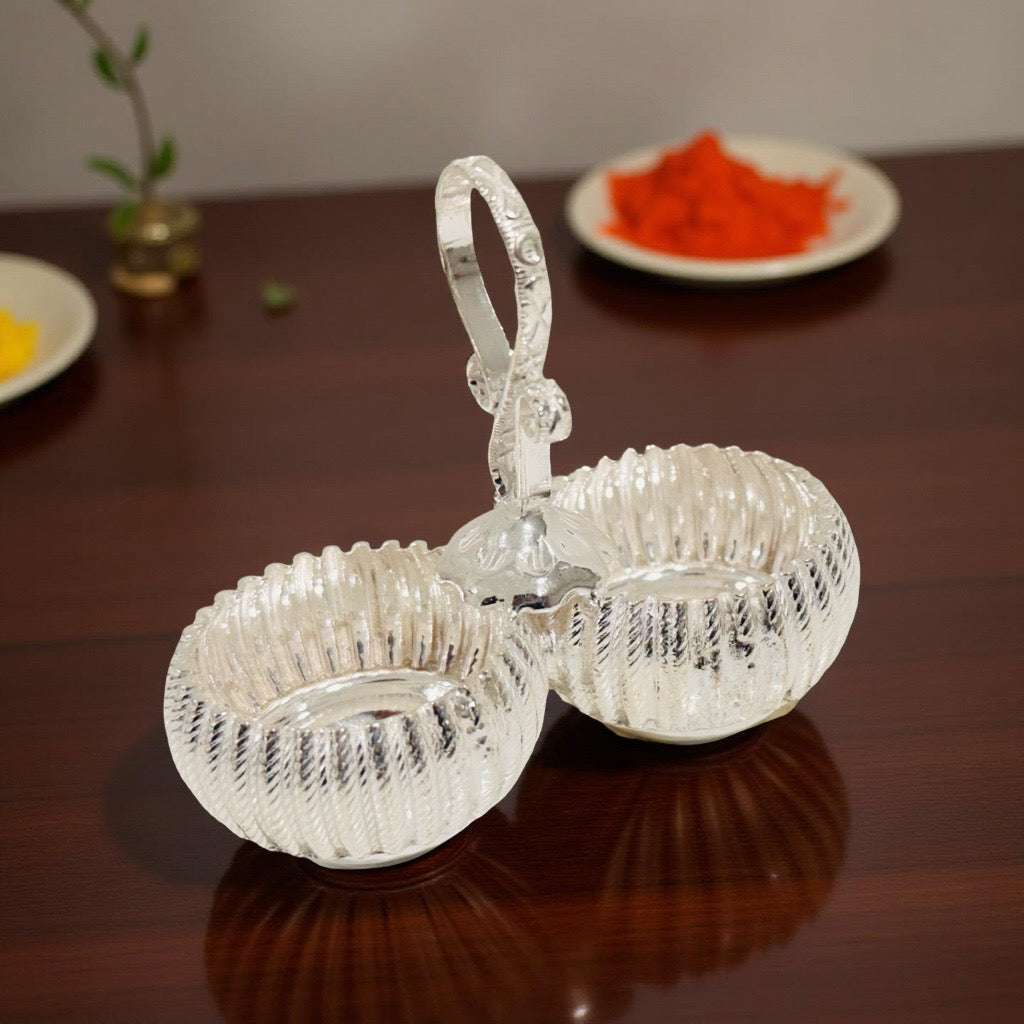 Silver Three Cup KumKum Holder