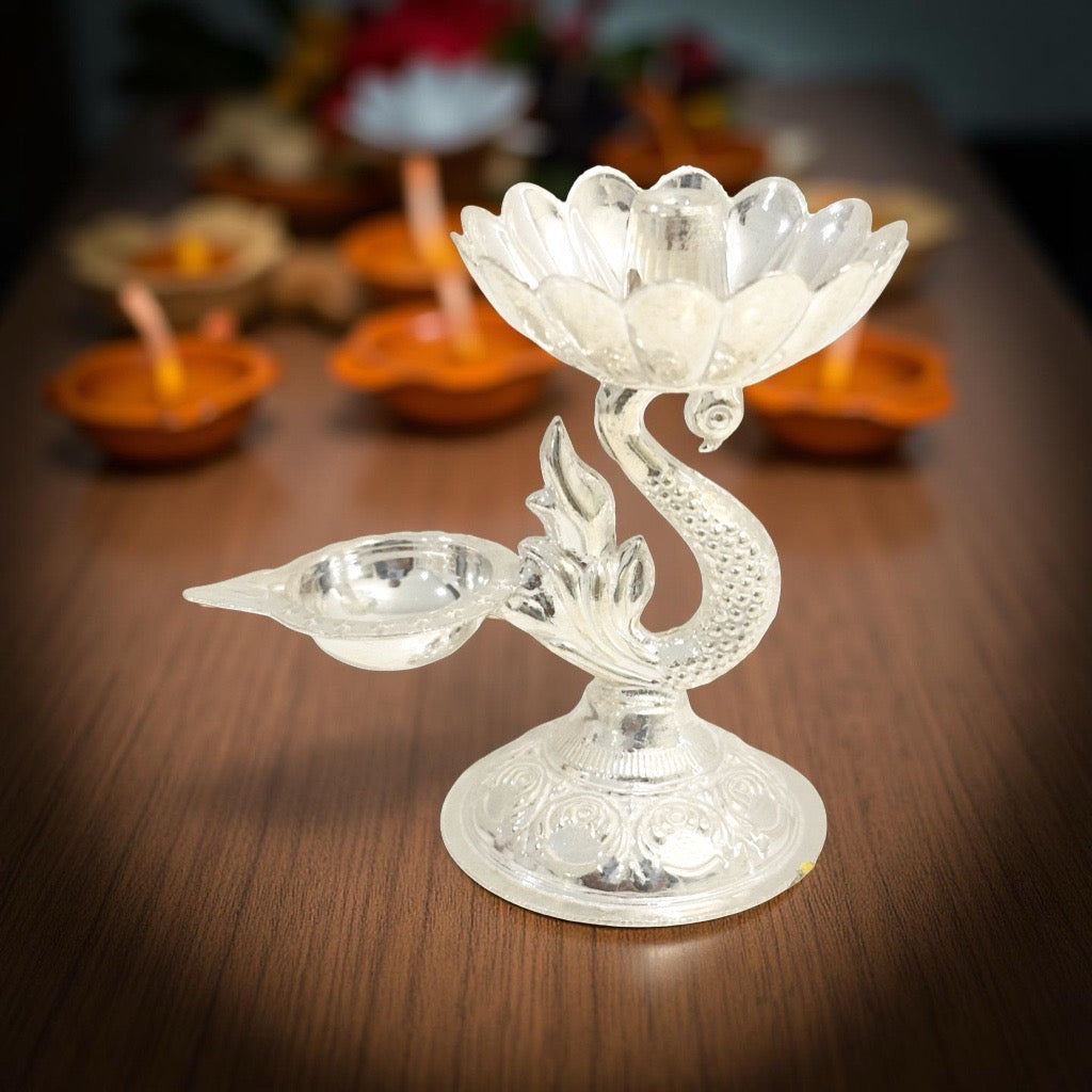Anugrahaprada Fancy Peacock Silver Diya