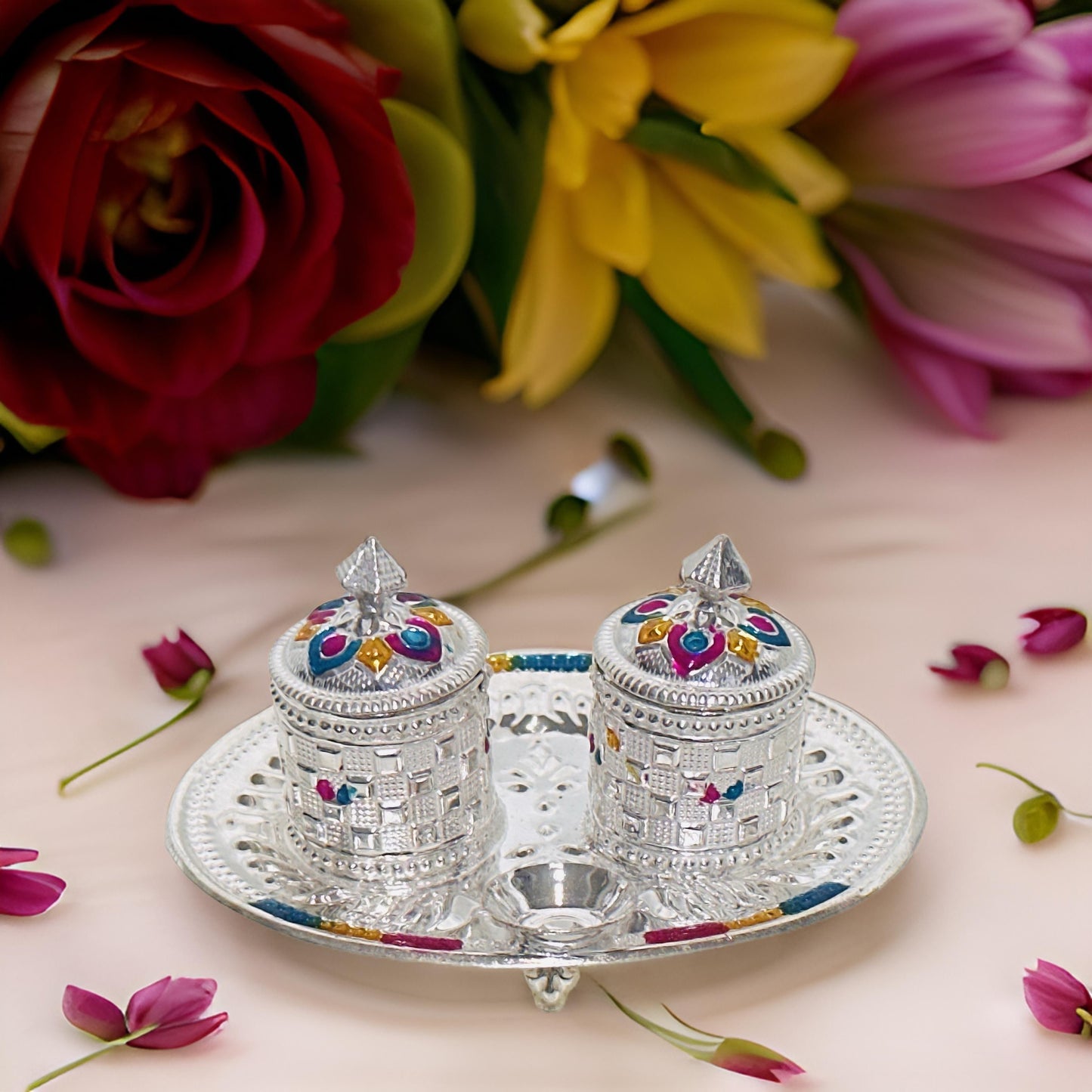 Silver Haldi KumKum Set