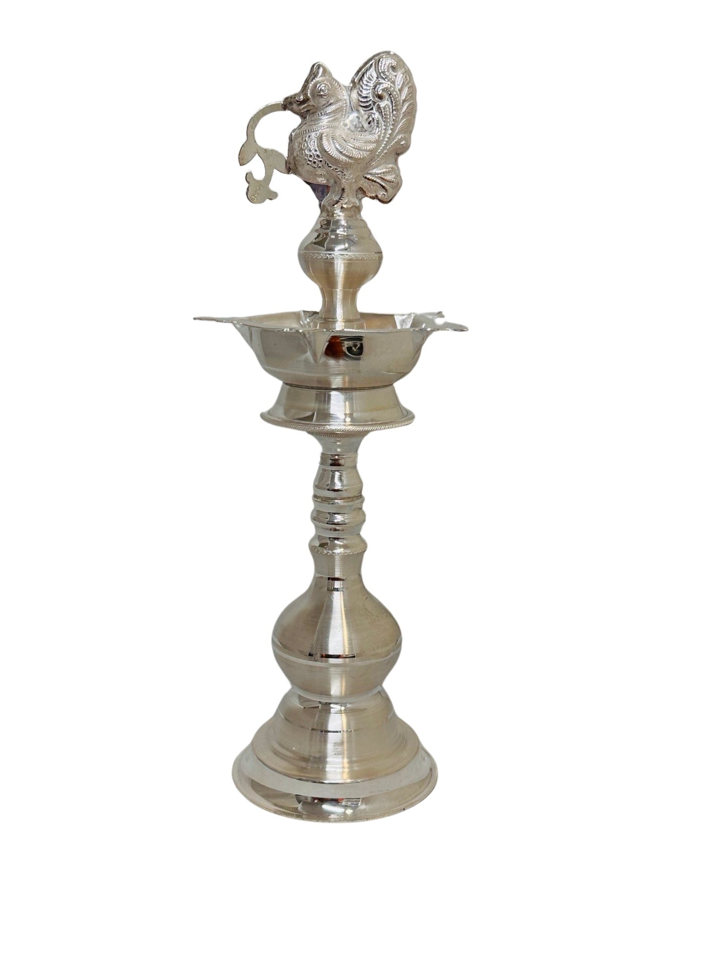 925 Silver Peacock kuthuvilakku- Kundhulu 7.75 Inches