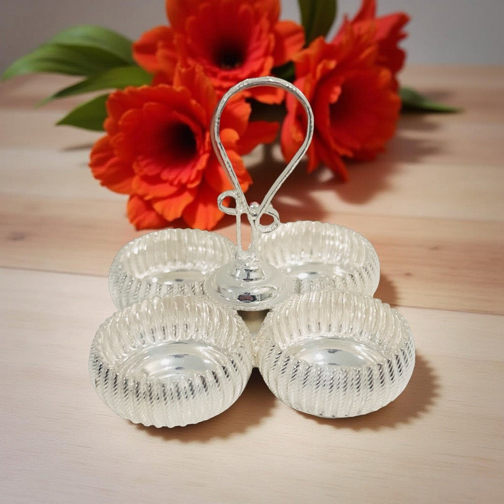 Silver Four Cup KumKum Holder