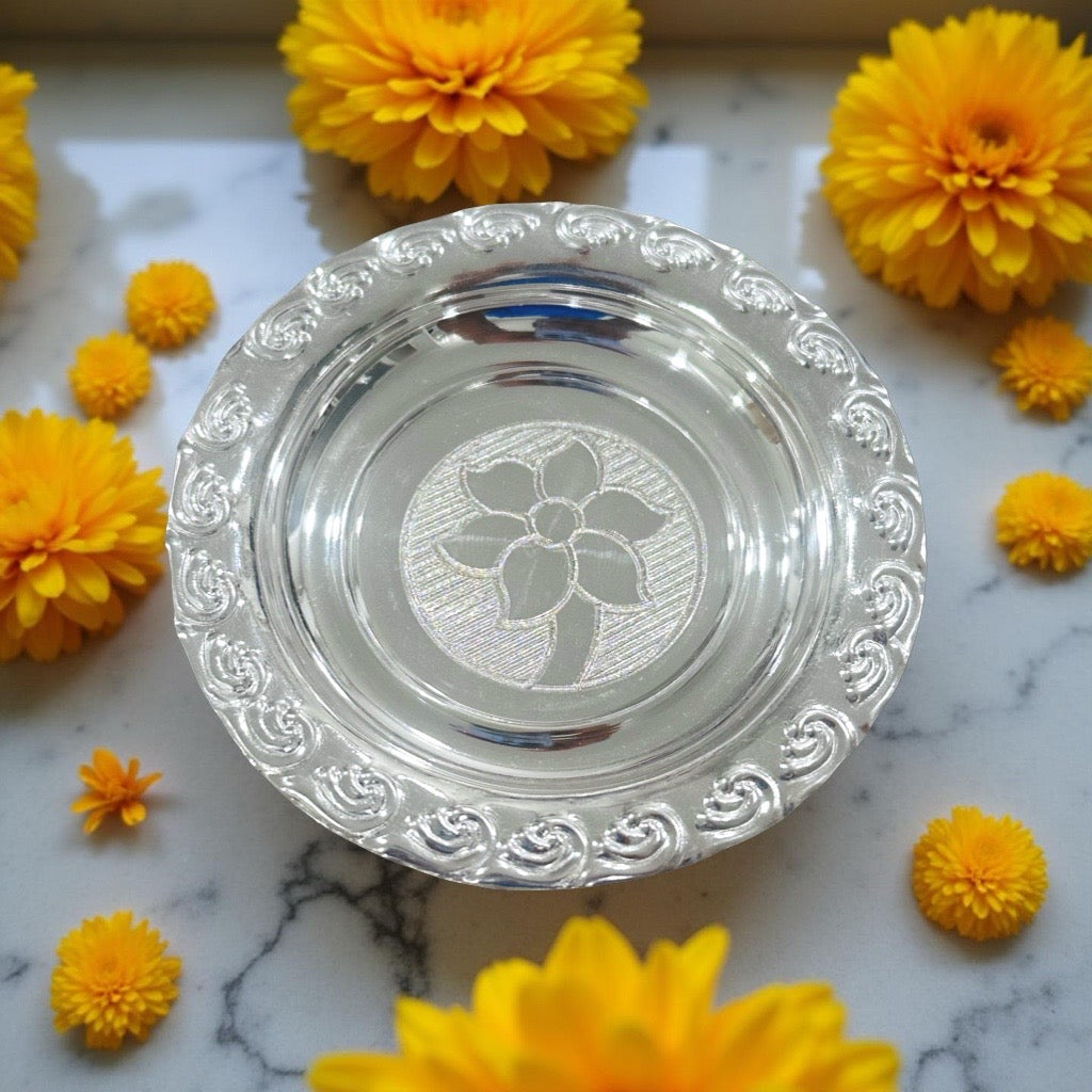 Adhya Silver Flower Nakash Plate 3.4 Inches