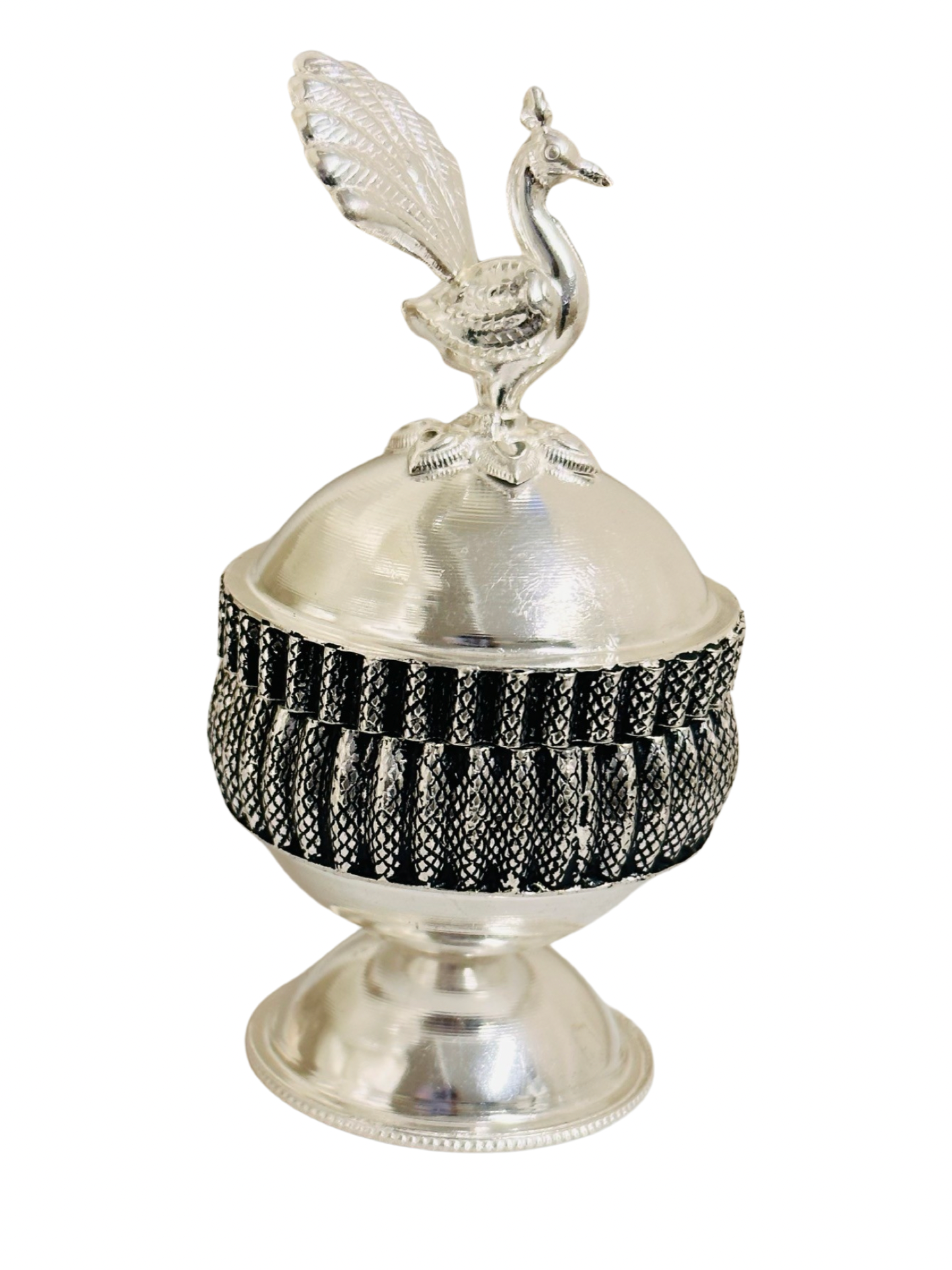 Antique Peacock Silver Haldi Kumkum Cup