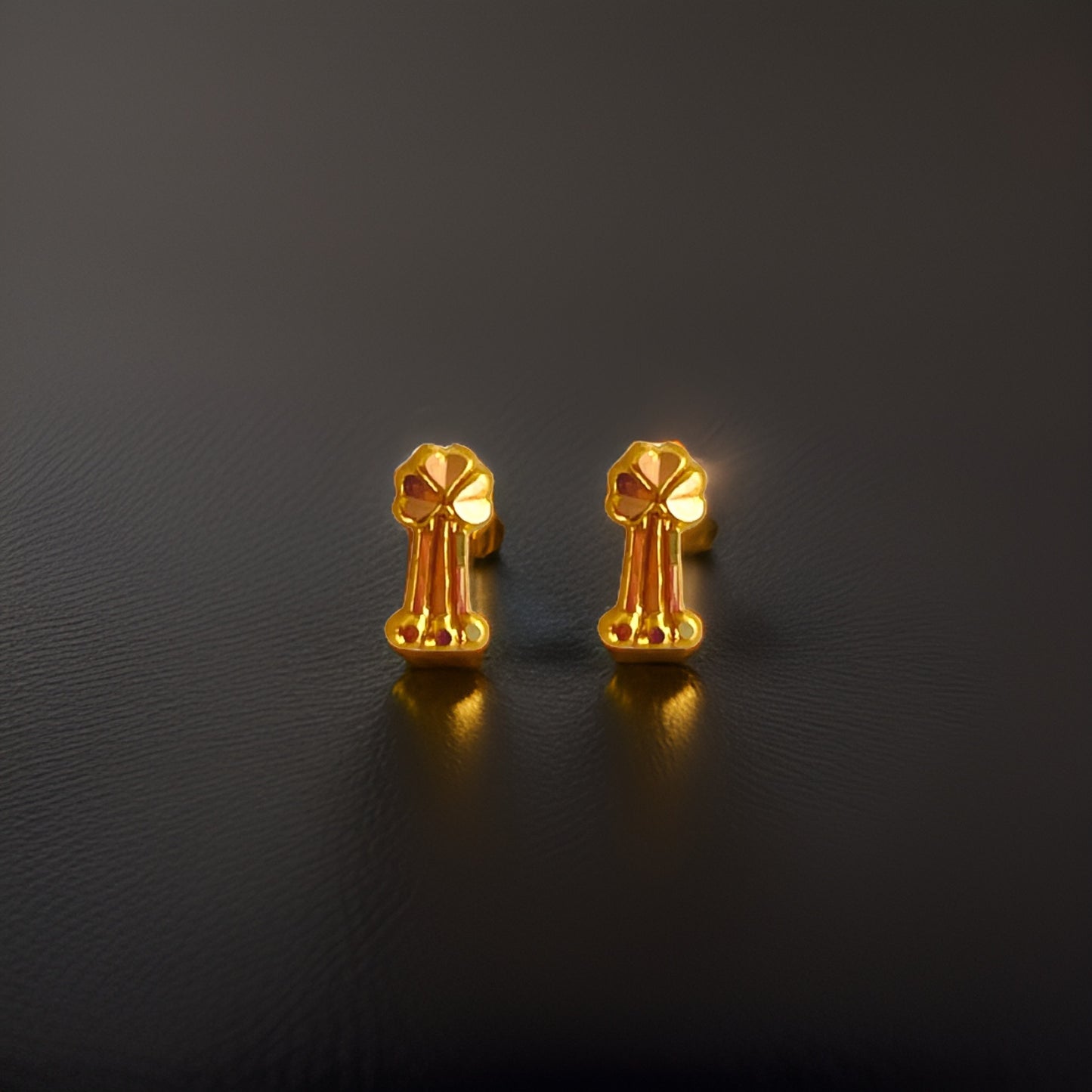 18KT Gold Floral Cherry Drop Stud Earrings