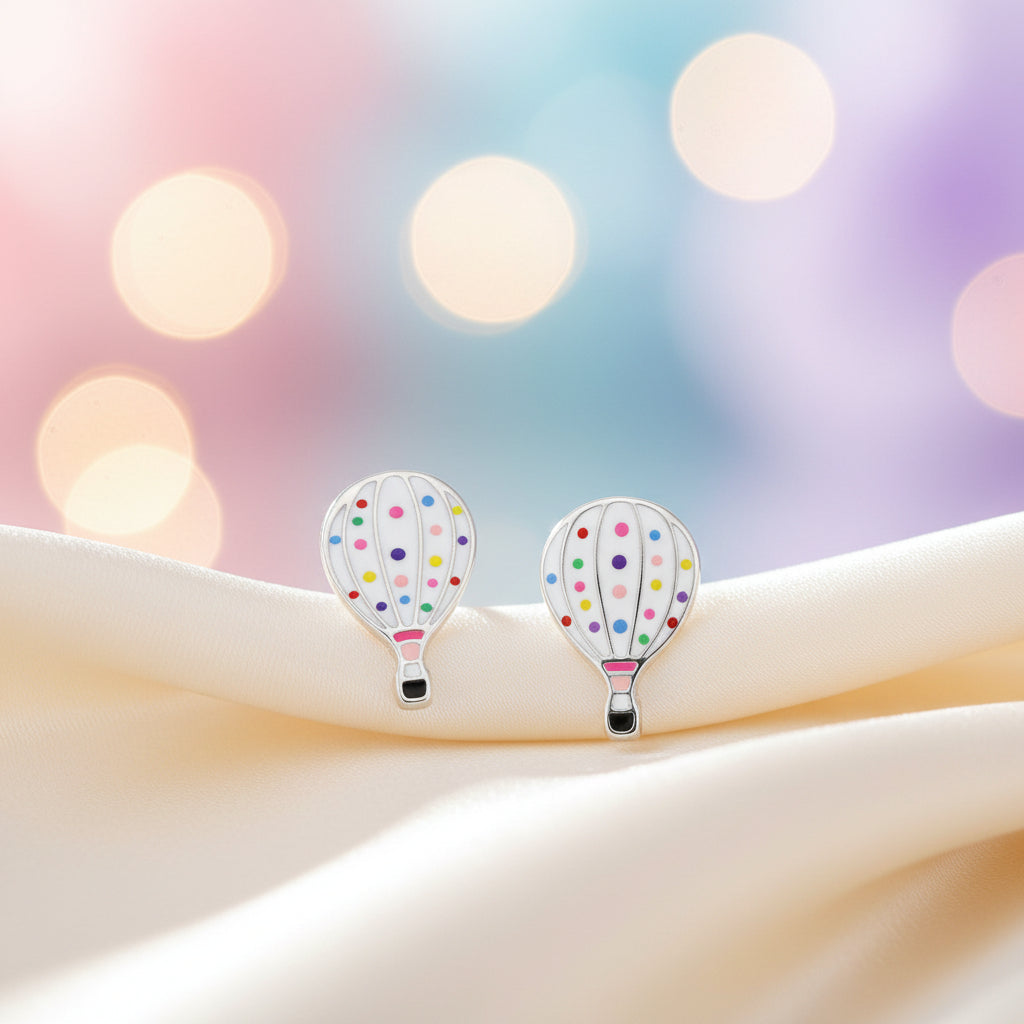 925 Silver Epoxy Hot Air Balloon Stud Earrings