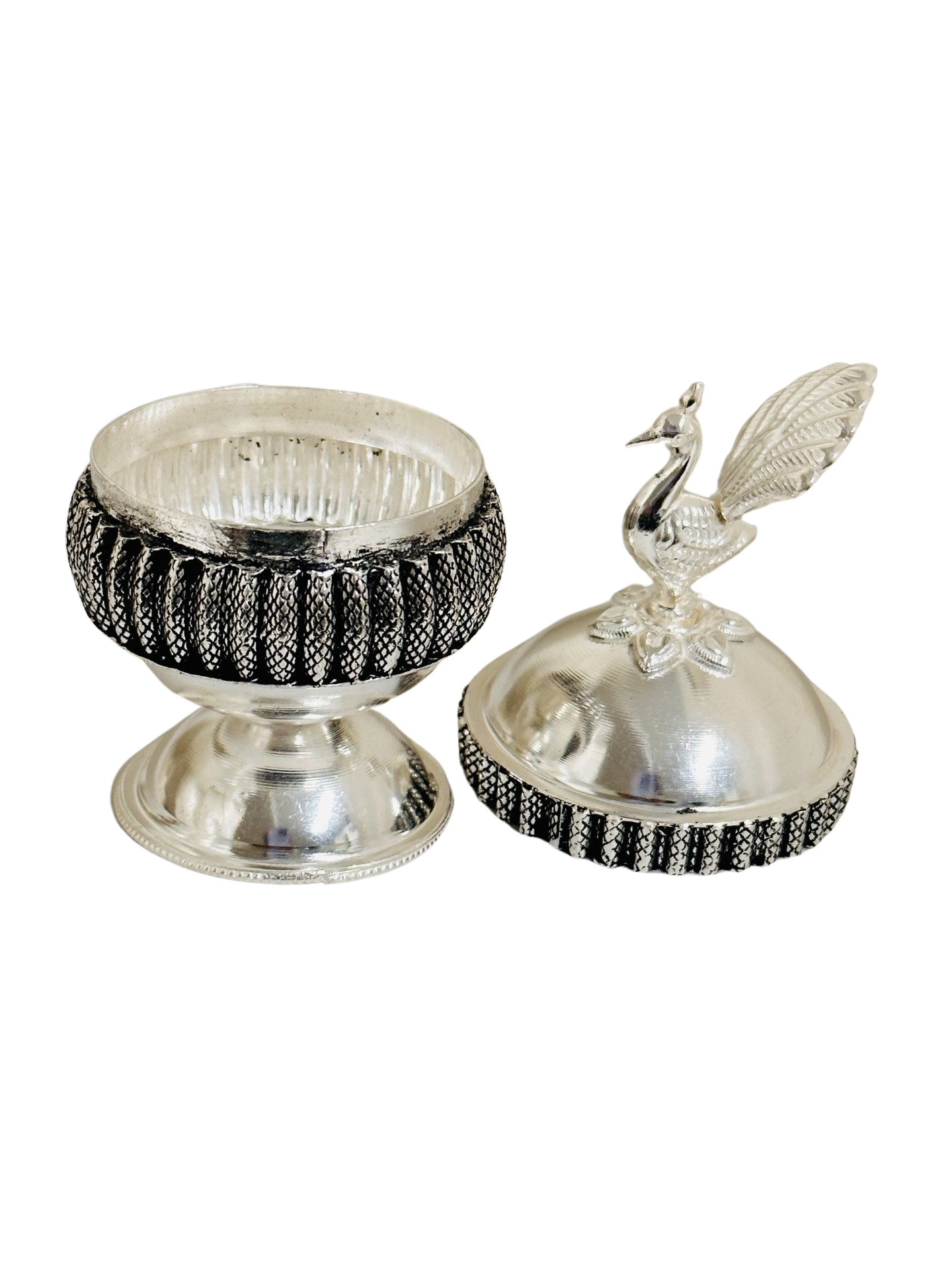 Antique Peacock Silver Haldi Kumkum Cup
