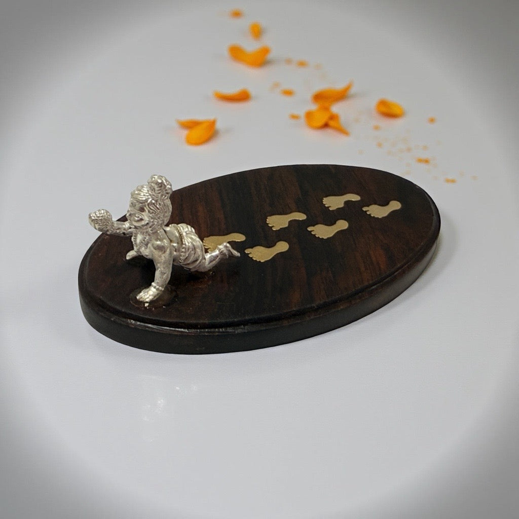 925 Silver Ladoo Gopal Wooden Base